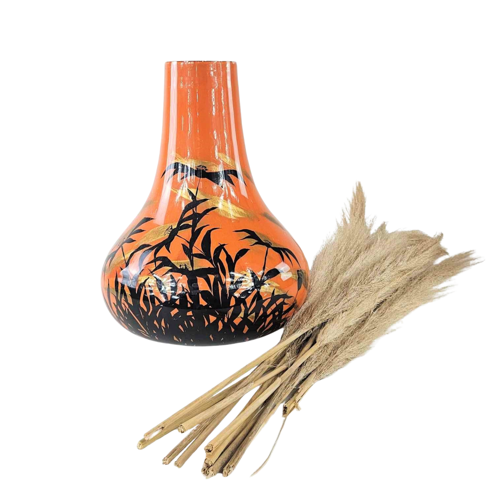 Vase laqué de motifs floraux japonisants, circa 1970