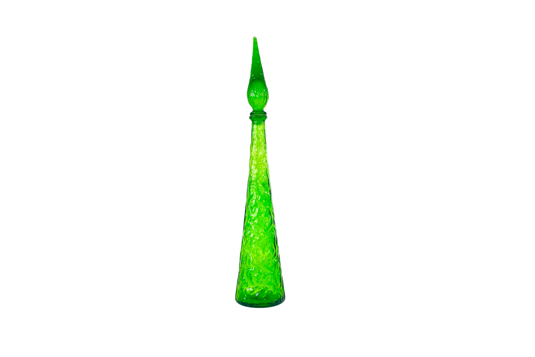 Bouteille de génie verte, verre d'Empoli, Italie, Mid-century