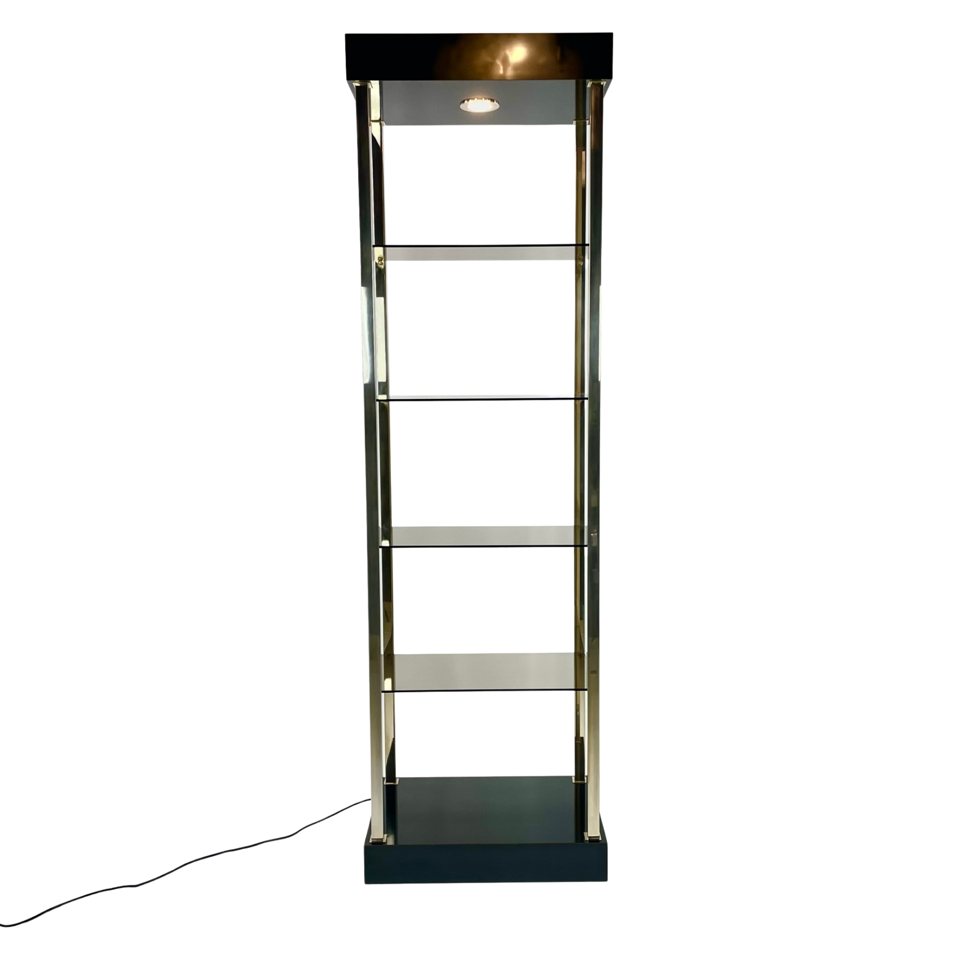 Etagère en laiton et verre fumé, Belgo Chrome, 1980