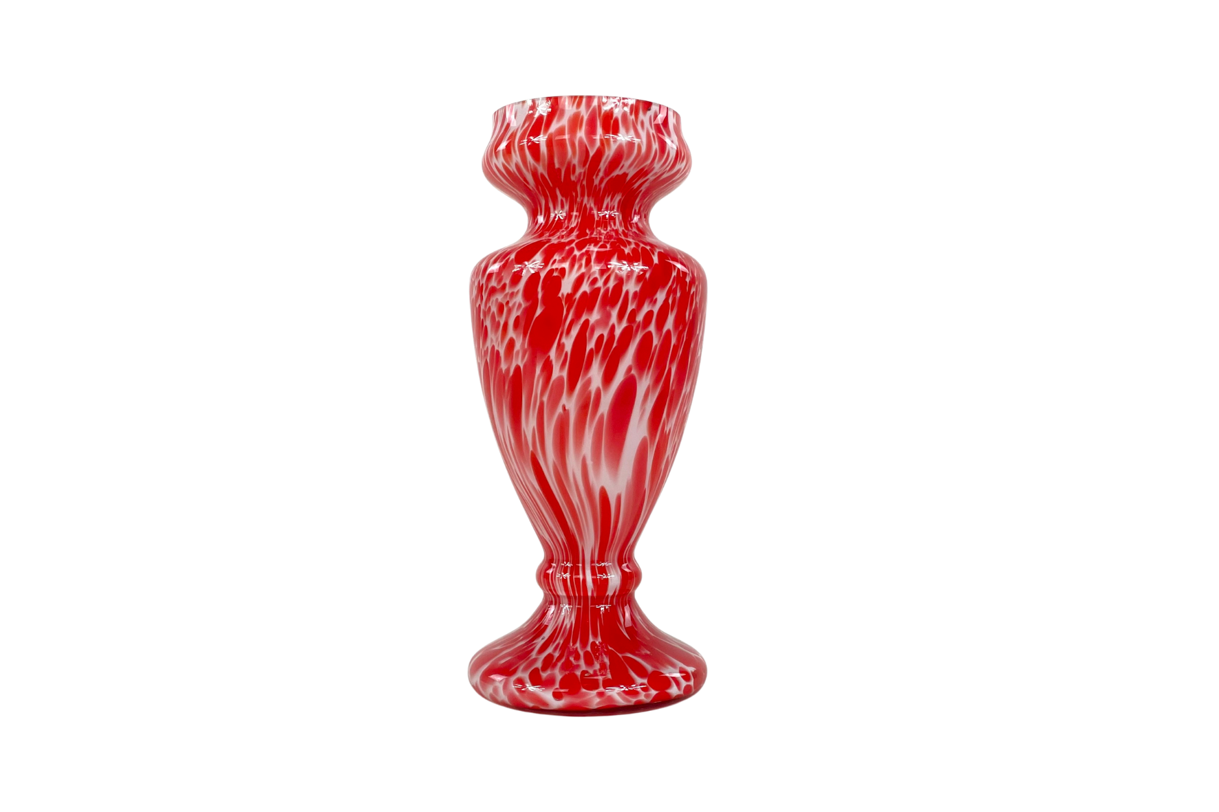 Vase Murano à décor marmoréen rouge et blanc, Mid-century