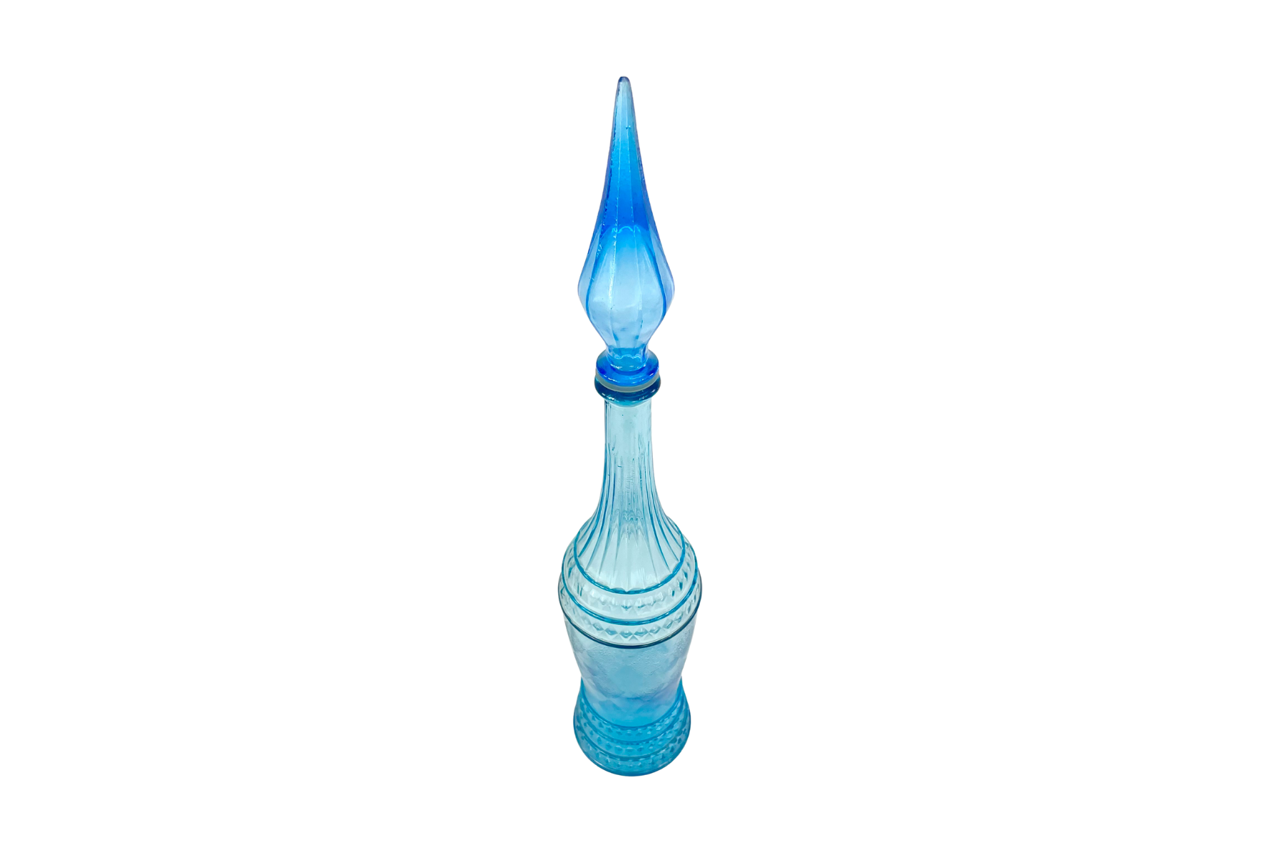 Bouteille de génie bleue, en verre d'Empoli, Italie, Mid-century