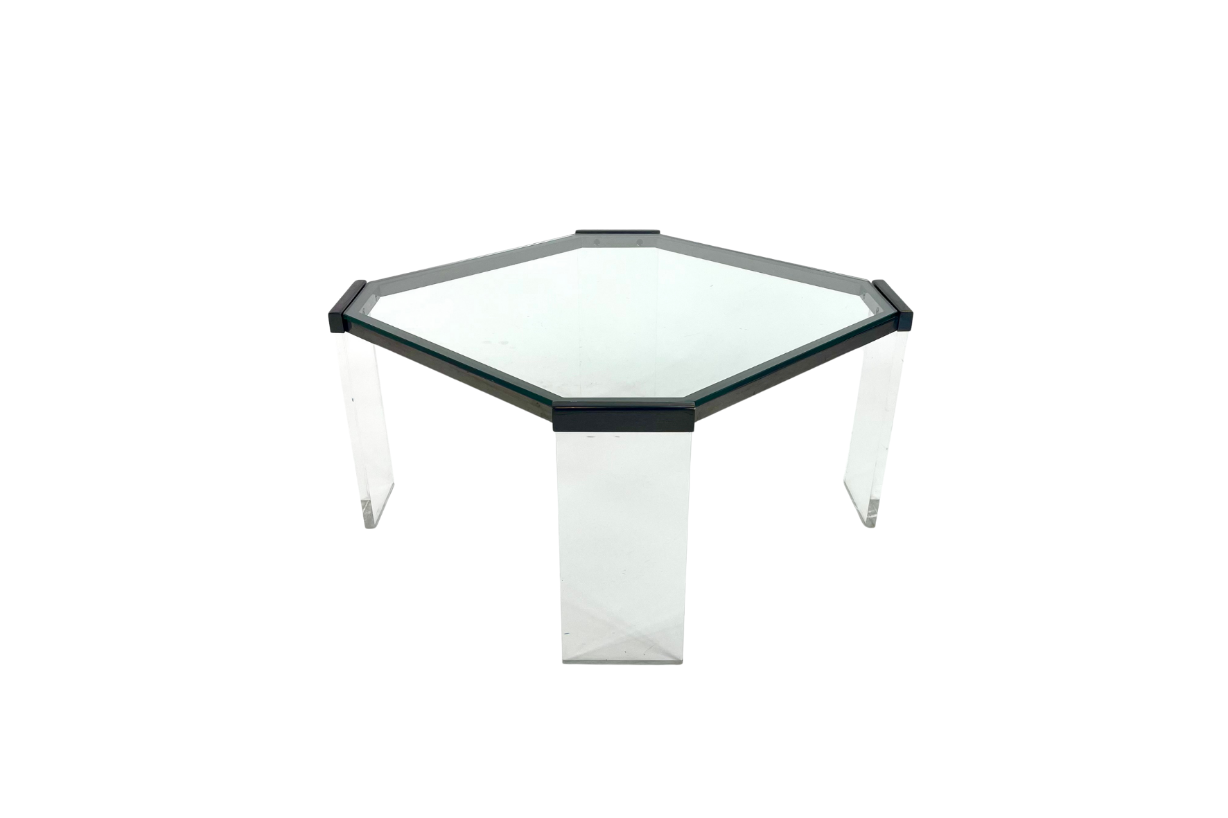 Table basse eightie's verre et Plexiglas