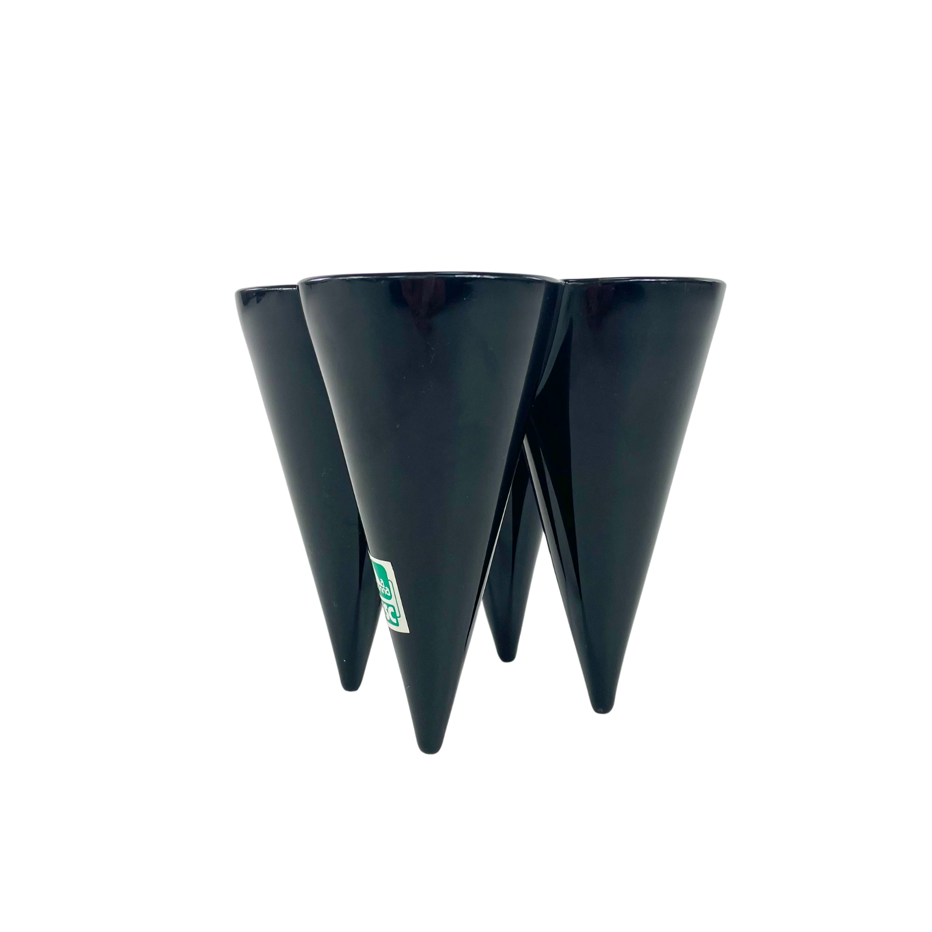 Tulipière en céramique noire à 4 tubulures,  Mid-century