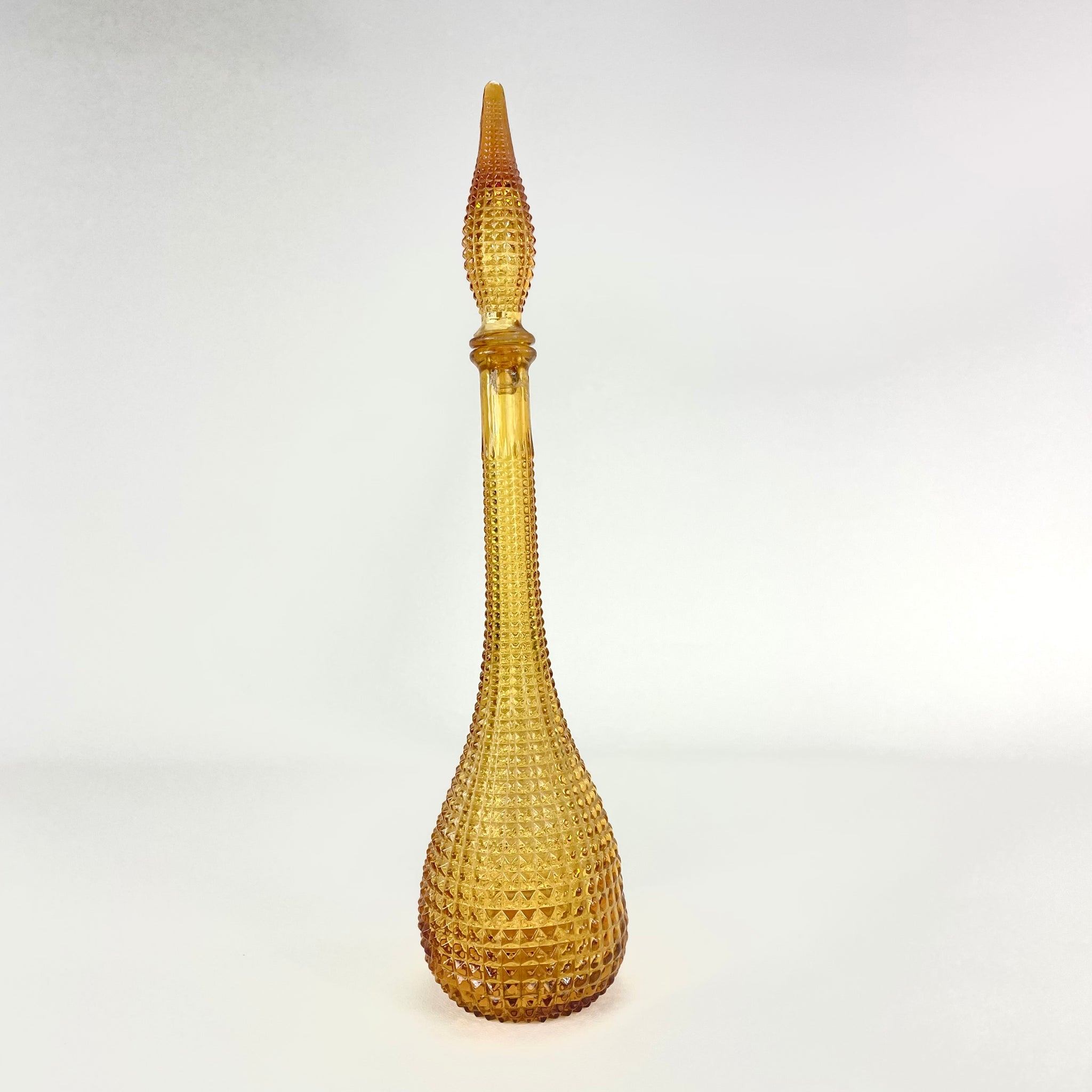Bouteille de génie ambrée, verre d'Empoli, Italie, Mid-century