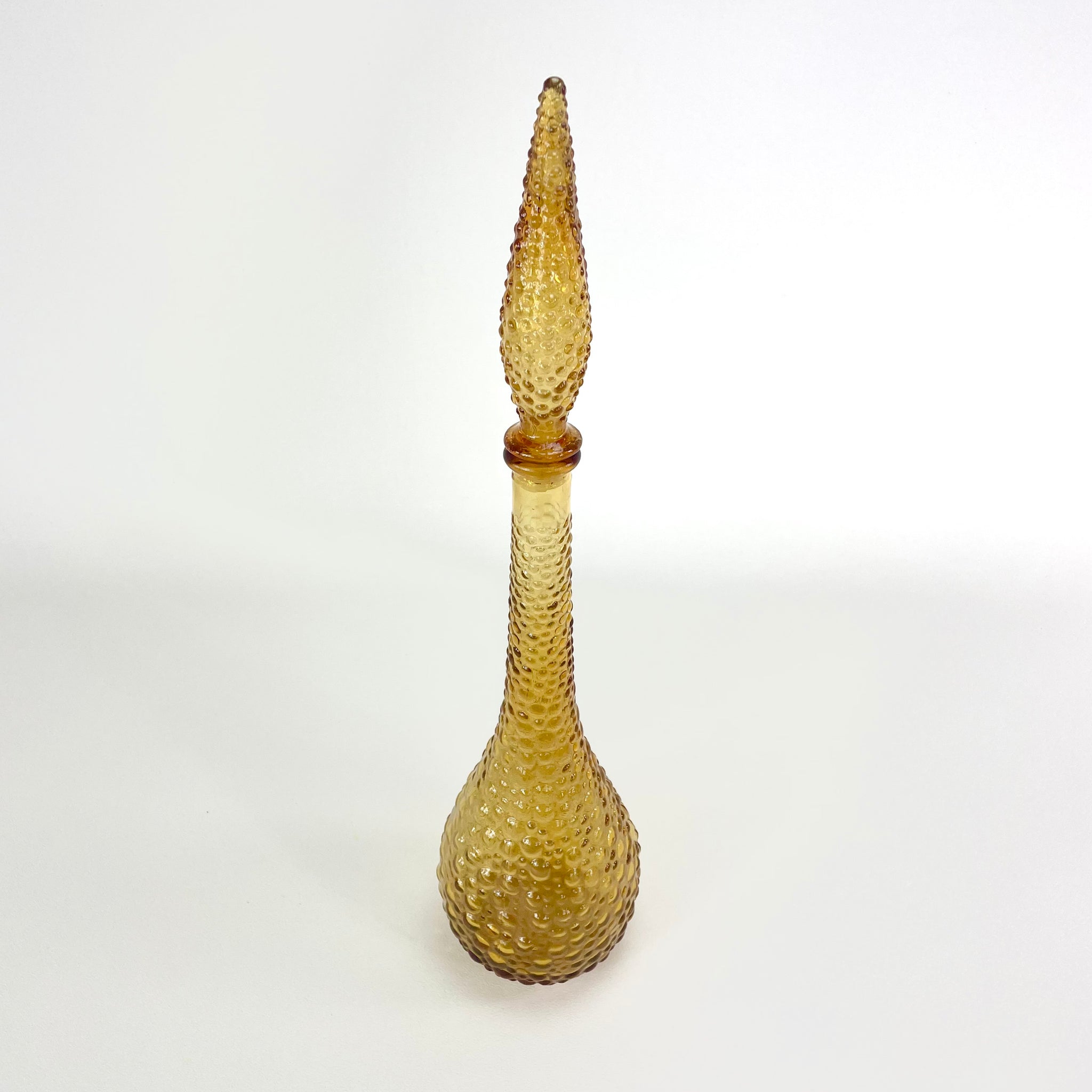 Bouteille de génie ambrée, verre d'Empoli, Italie, Mid-century