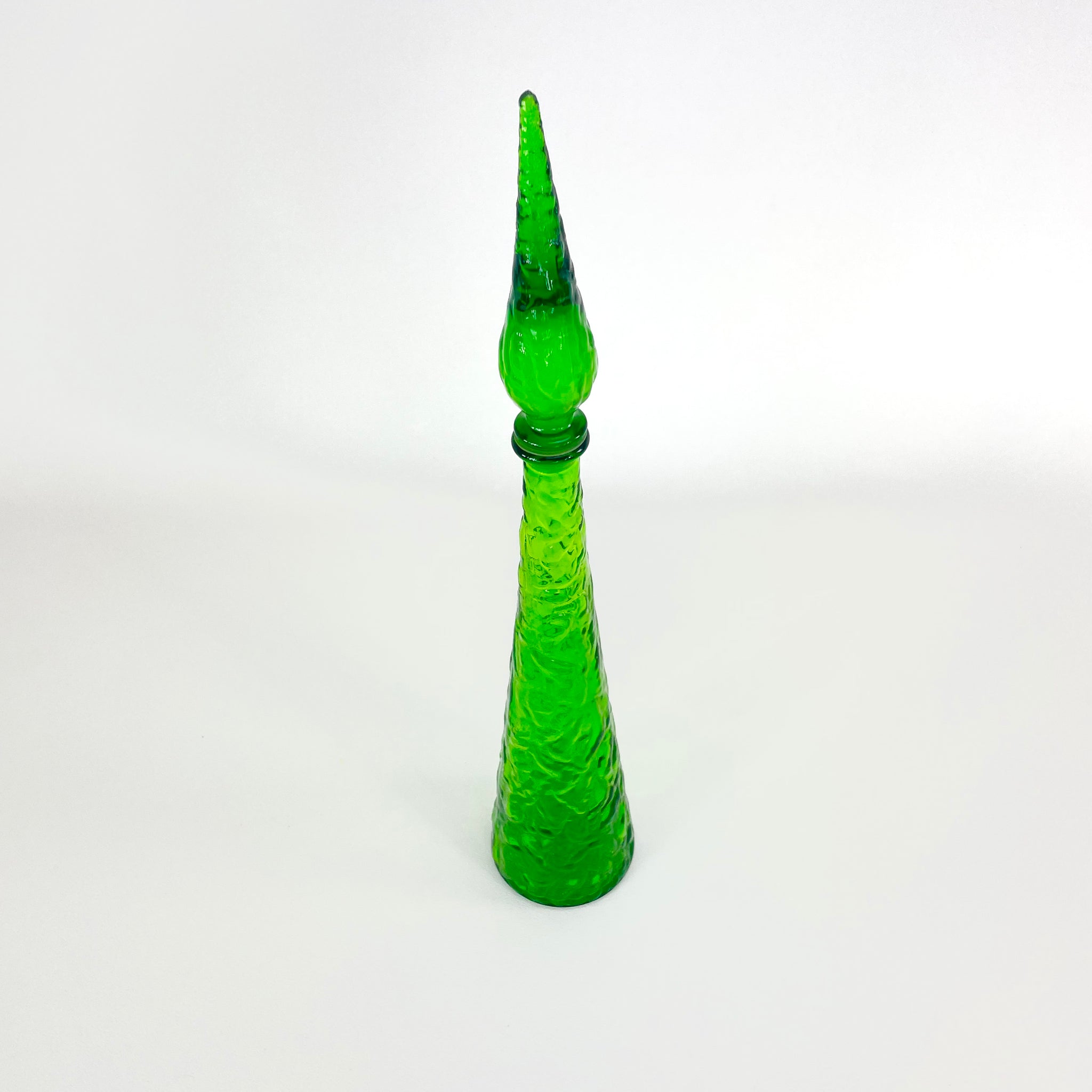 Bouteille de génie verte, verre d'Empoli, Italie, Mid-century