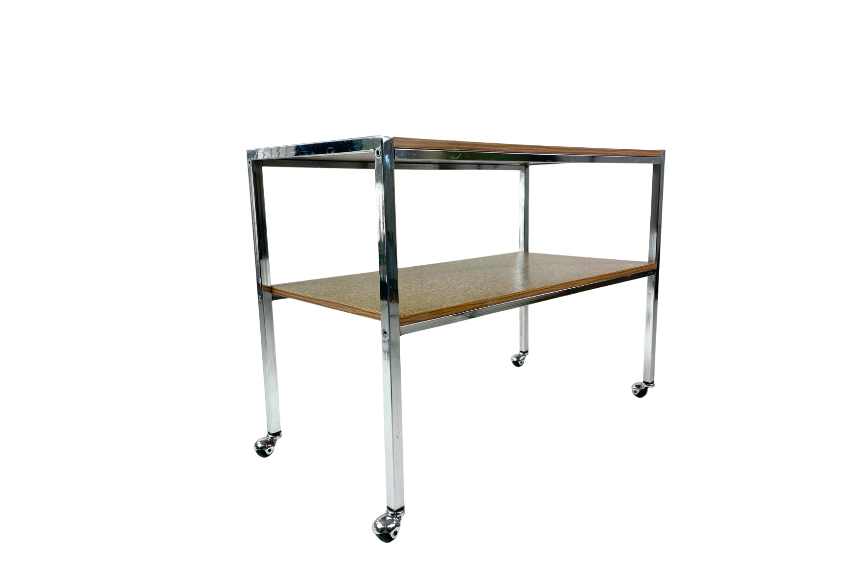 Desserte double plateaux, structure chrome et plateaux stratifiés, circa 1970