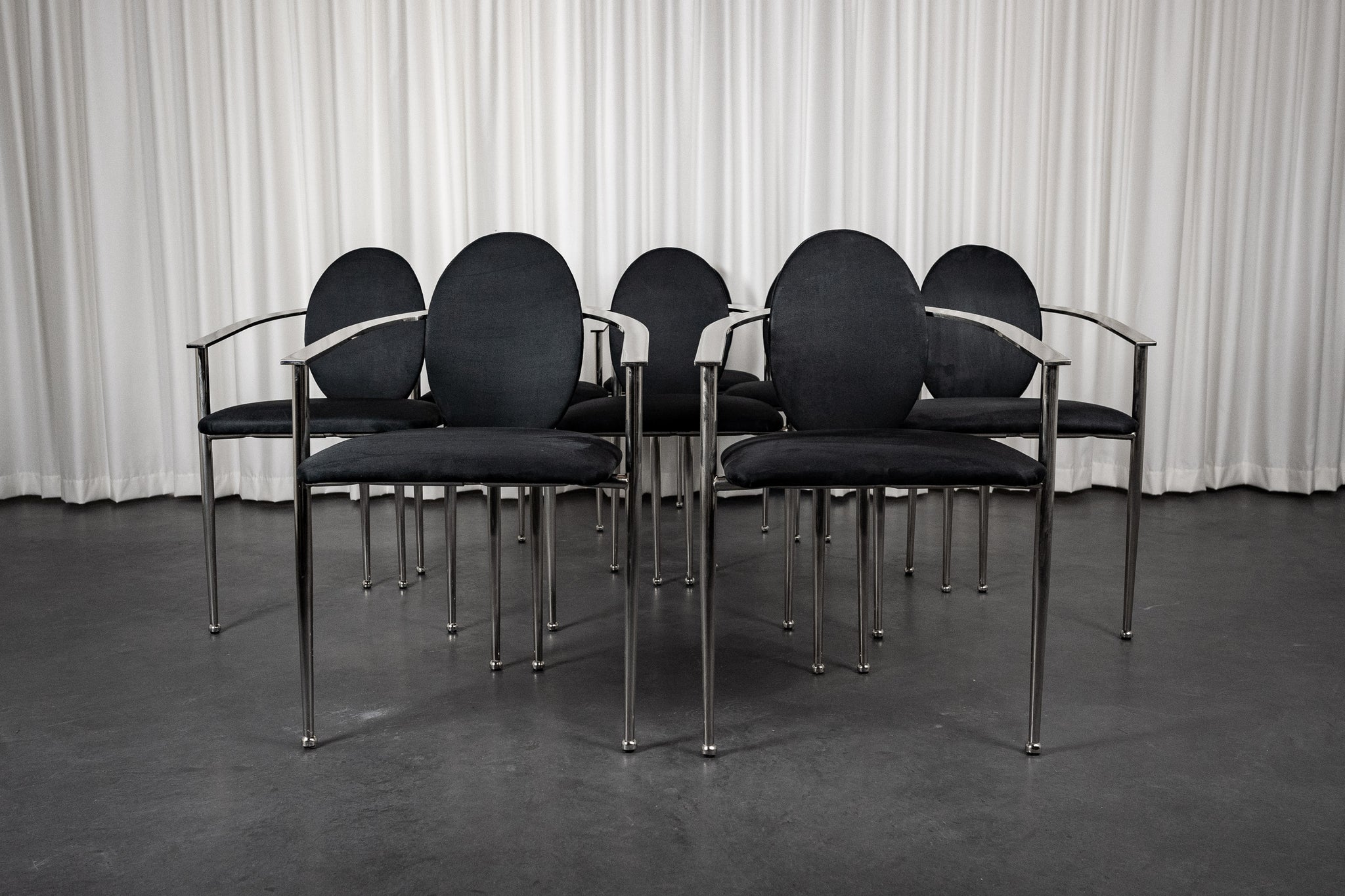 Suite de 8 chaises de salle à manger, Belgo Chrom, Belgique 1980