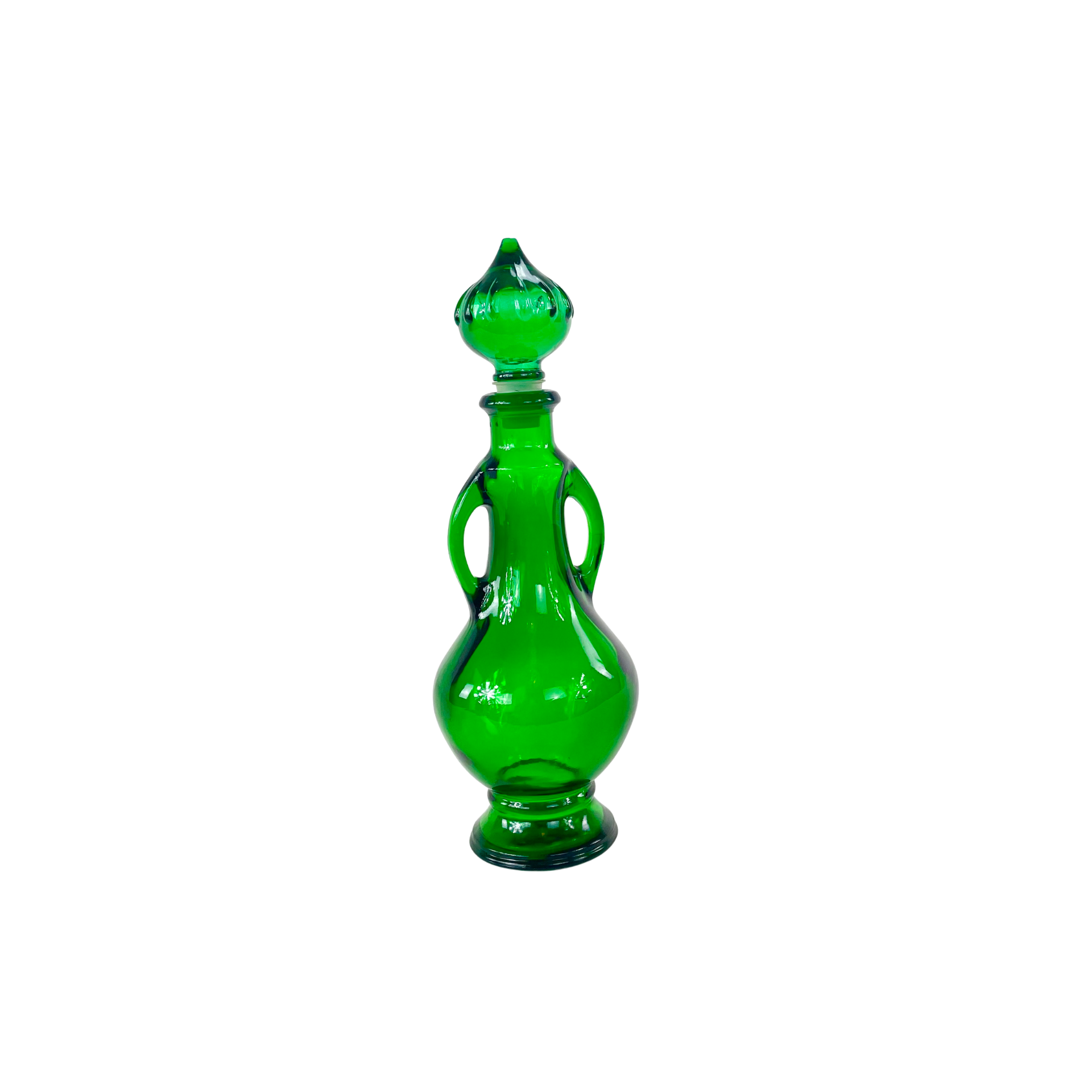 Carafe en verre vert, verre d'Empoli, Italie, circa 1970.
