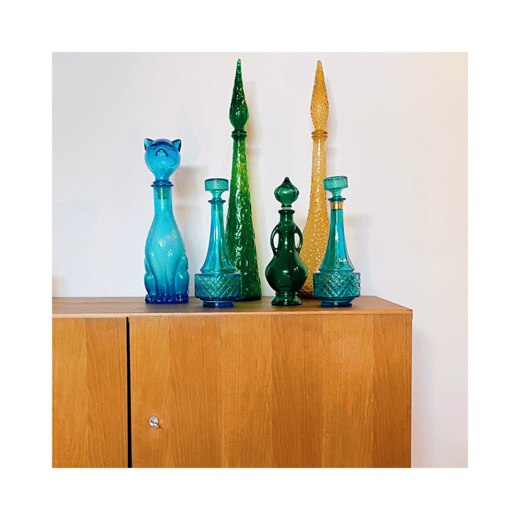 Carafe(s) bleue(s), verre d'Empoli, Italie, circa 1970