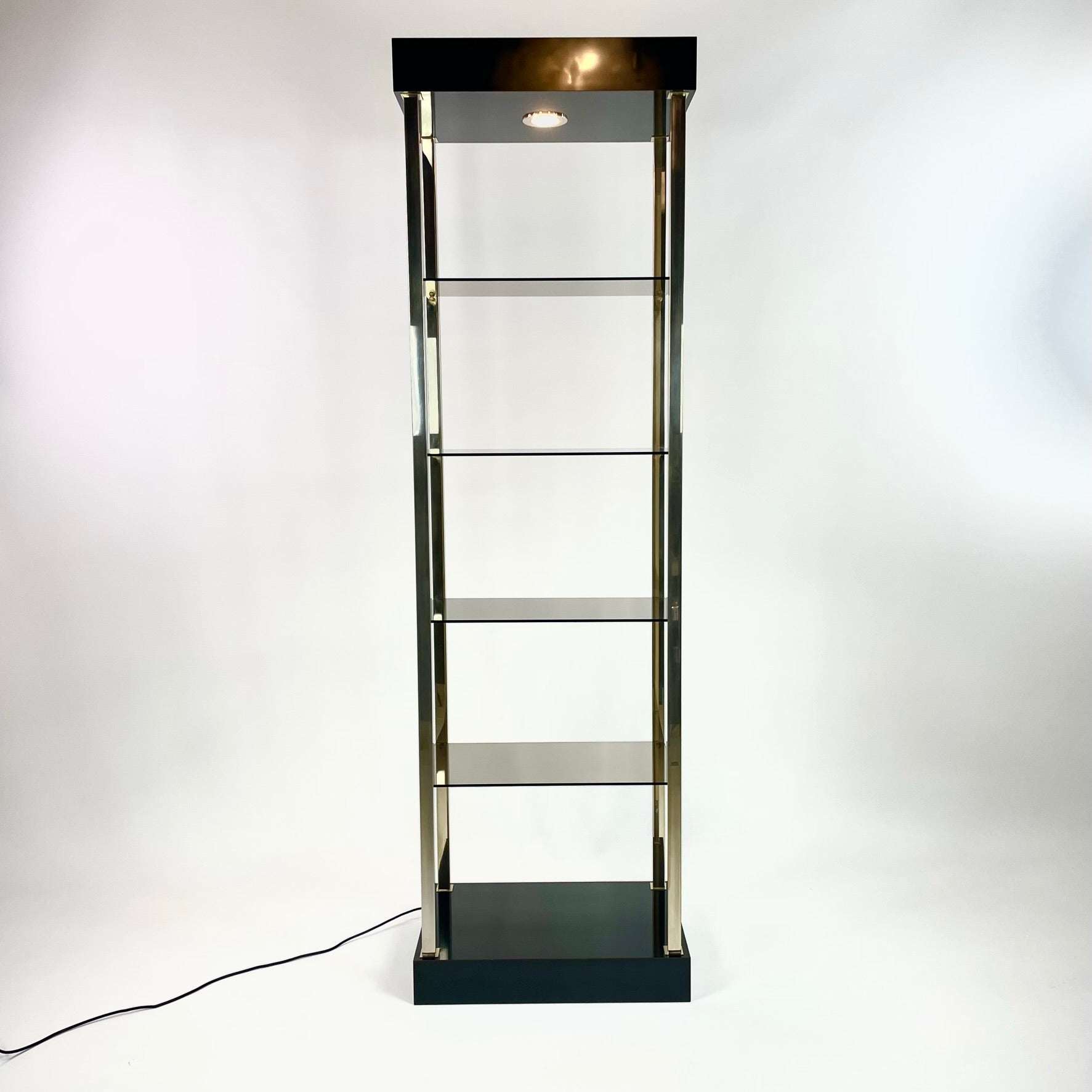 Etagère en laiton et verre fumé, Belgo Chrome, 1980