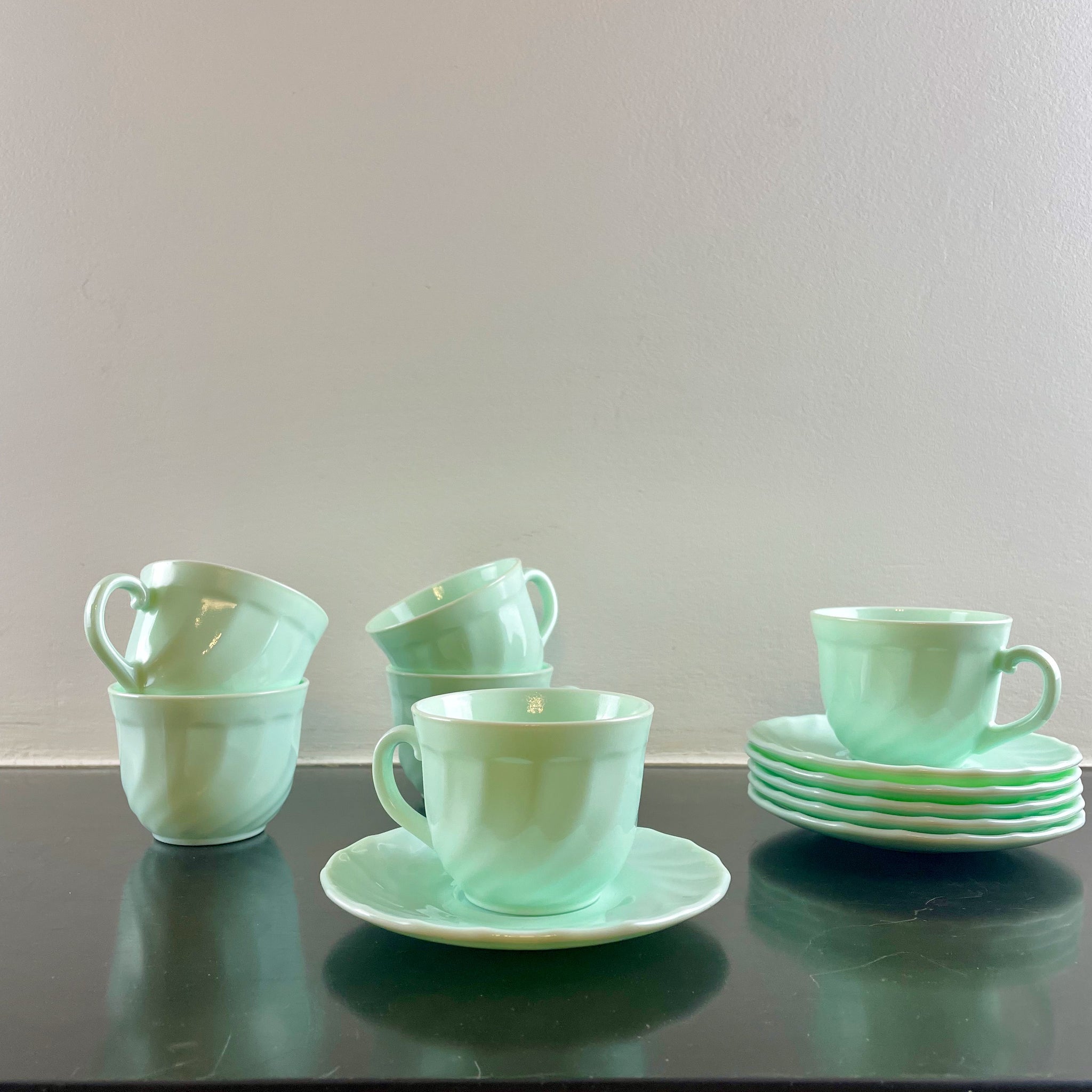 Service à thé - café jadéite par Arcopal, France, 1970