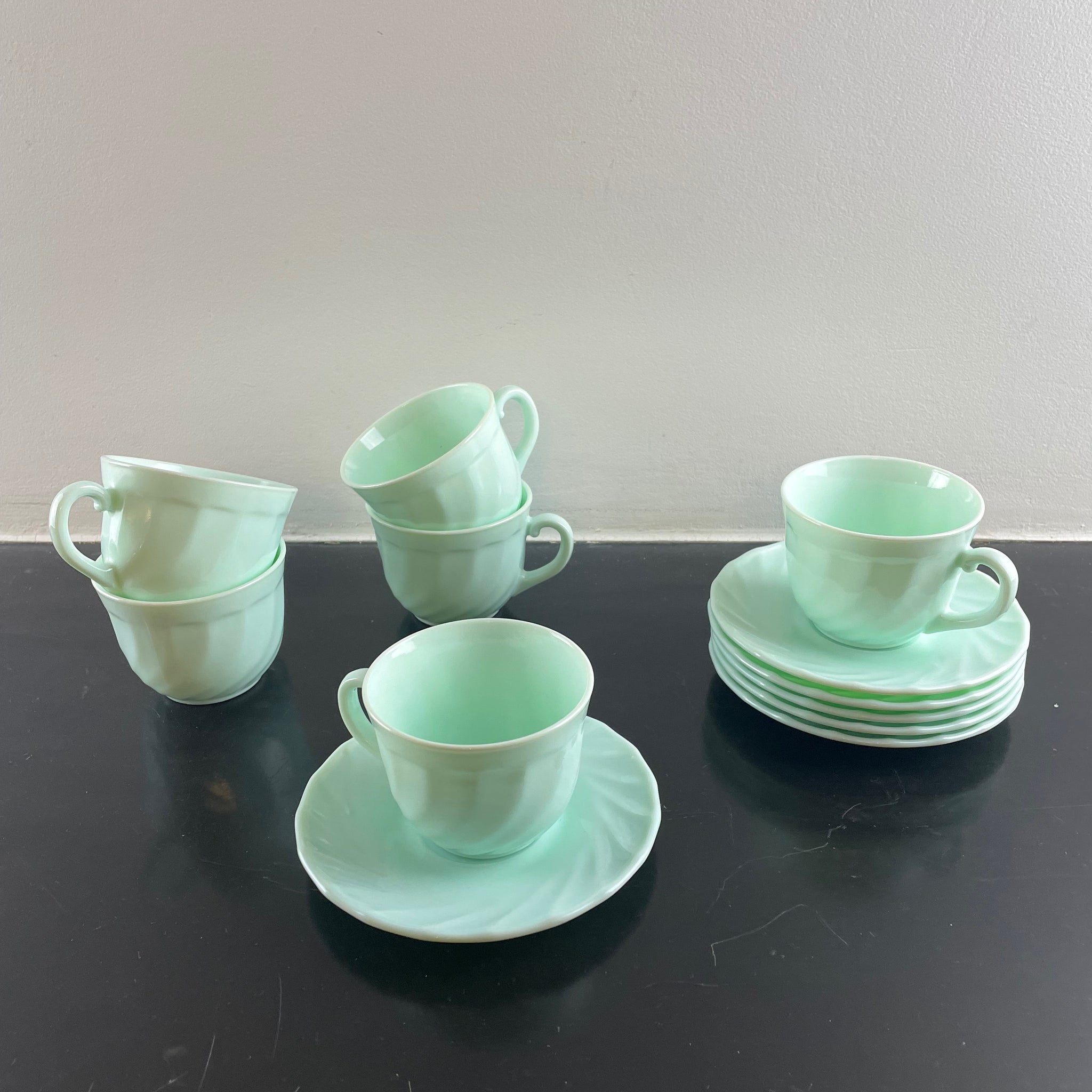 Service à thé - café jadéite par Arcopal, France, 1970