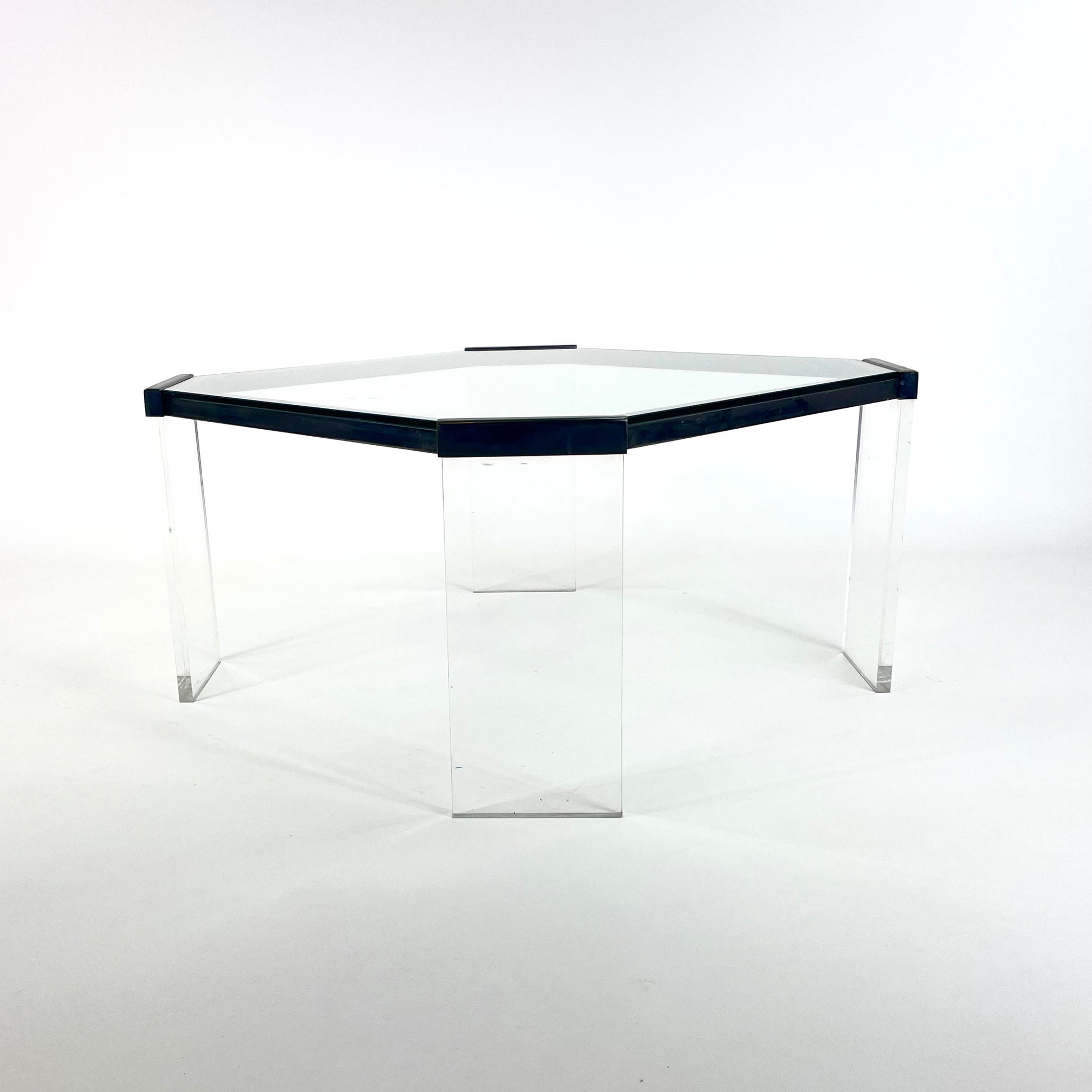 Table basse eightie's verre et Plexiglas